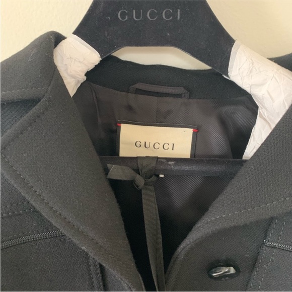 GUCCI black wool jacket large logo belt button down cuff long coat Luxury NWT - Picture 11 of 16